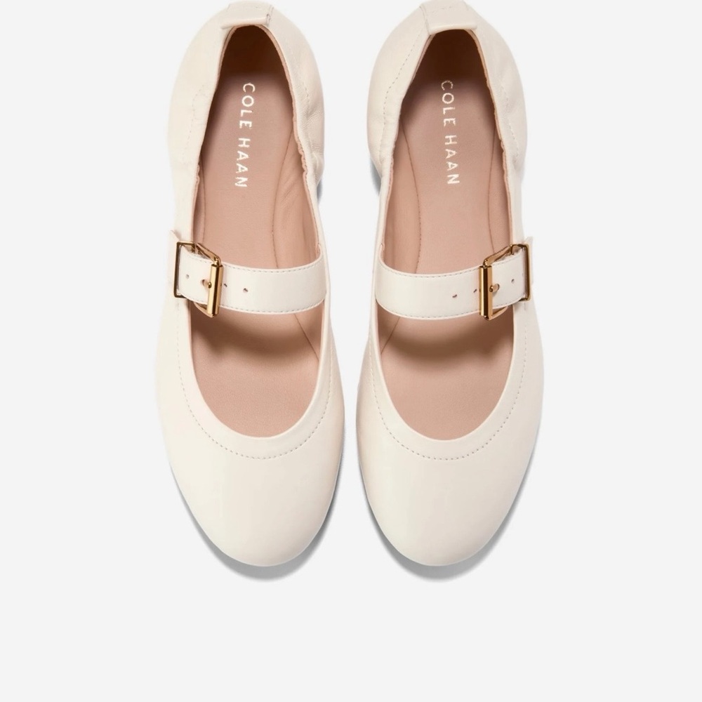 Cole Haan Ivory Mary Jane Shoes with Gold Buckle